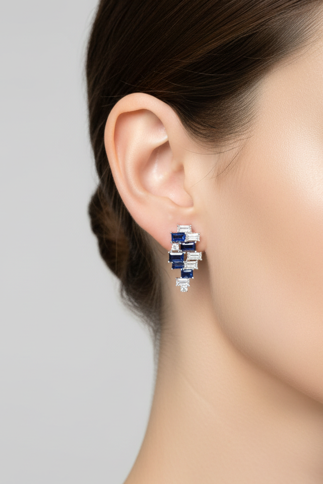 Blue Sapphire and Diamond Earrings