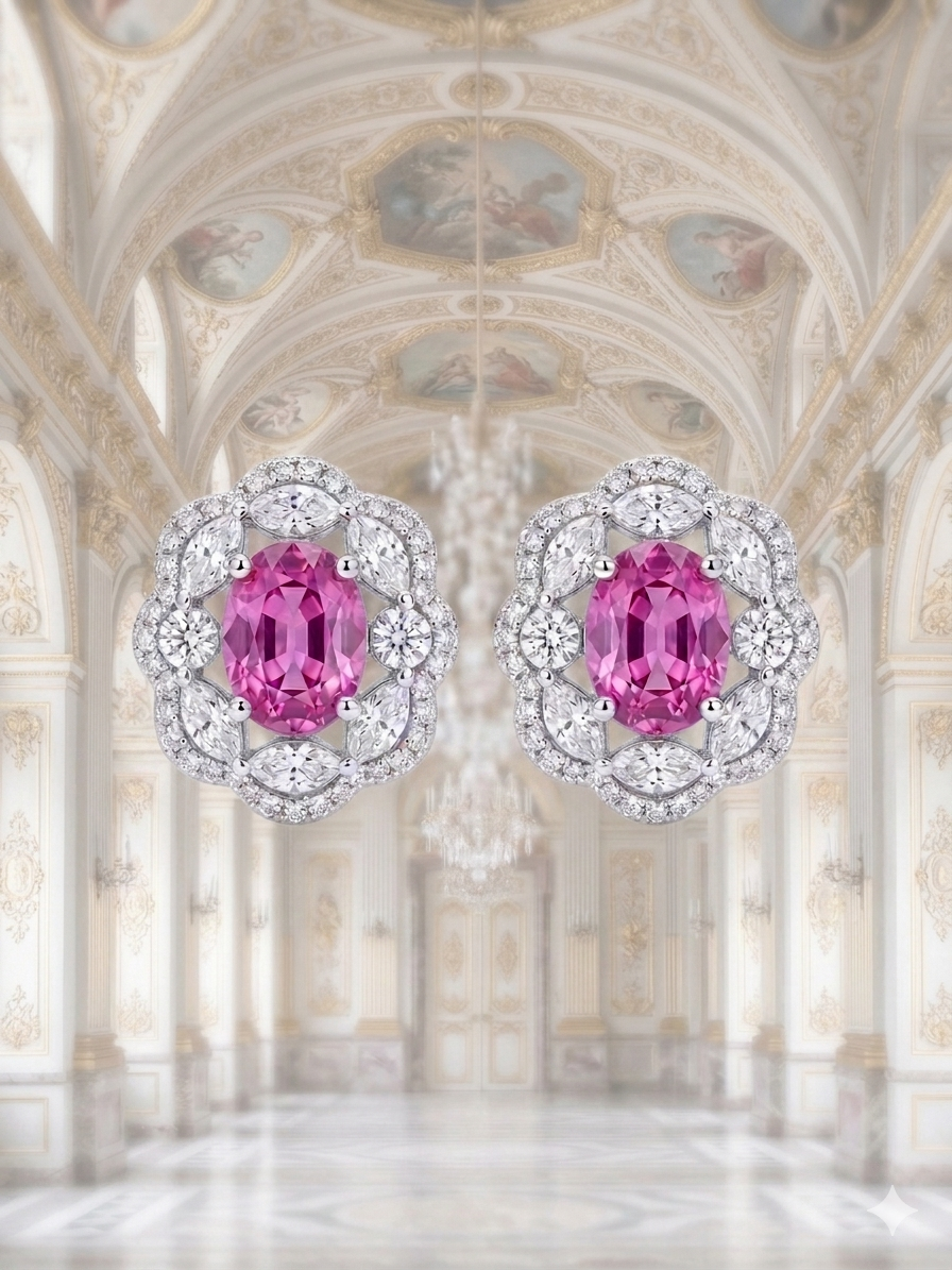 The Herritage- Pink Sapphire and Diamond Earrings