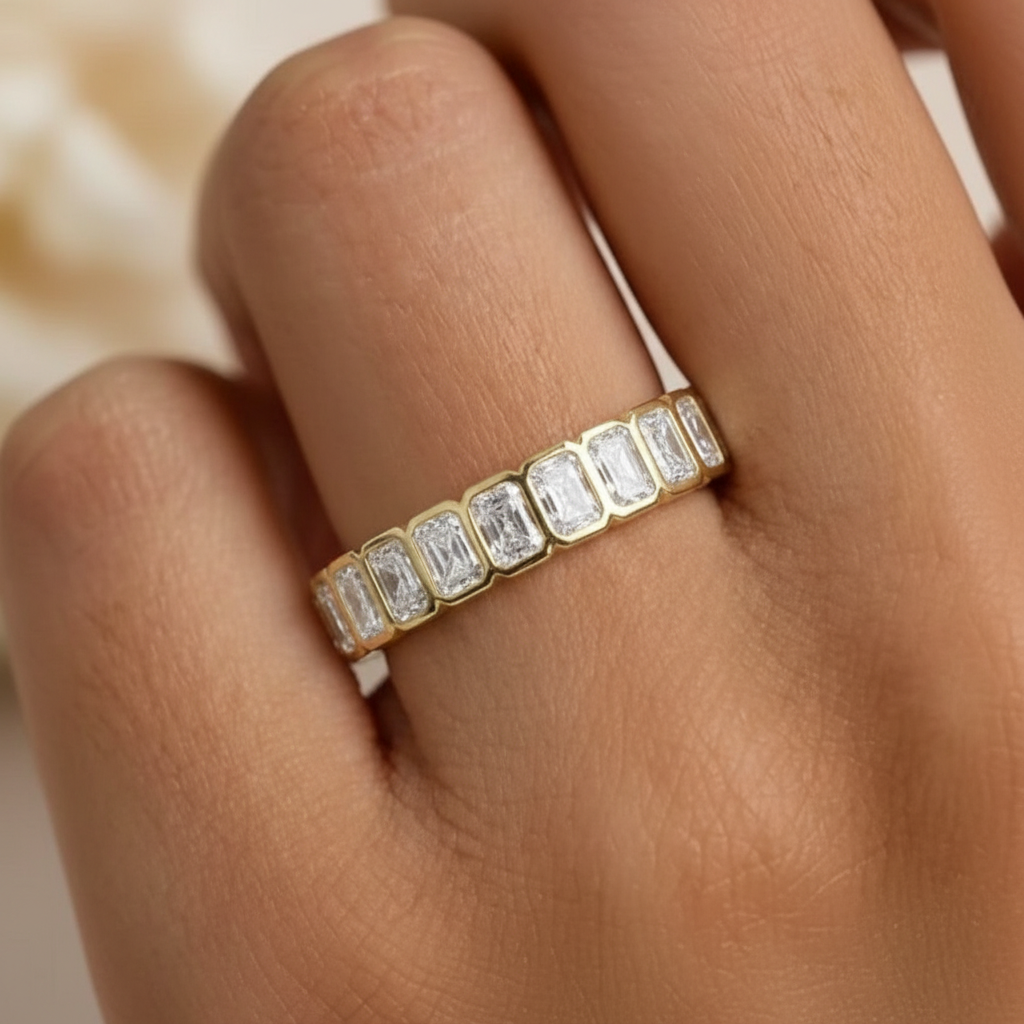 Donna Bezel Set Radiant Cut Half Eternity Diamond Ring