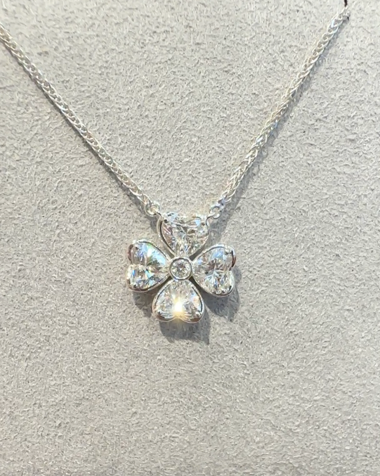 Fortuna Clover Heart Shaped Diamond Necklace