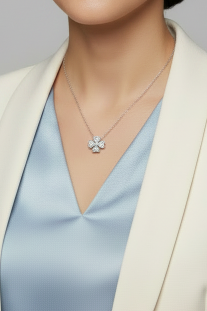Fortuna Clover Heart Shaped Diamond Necklace