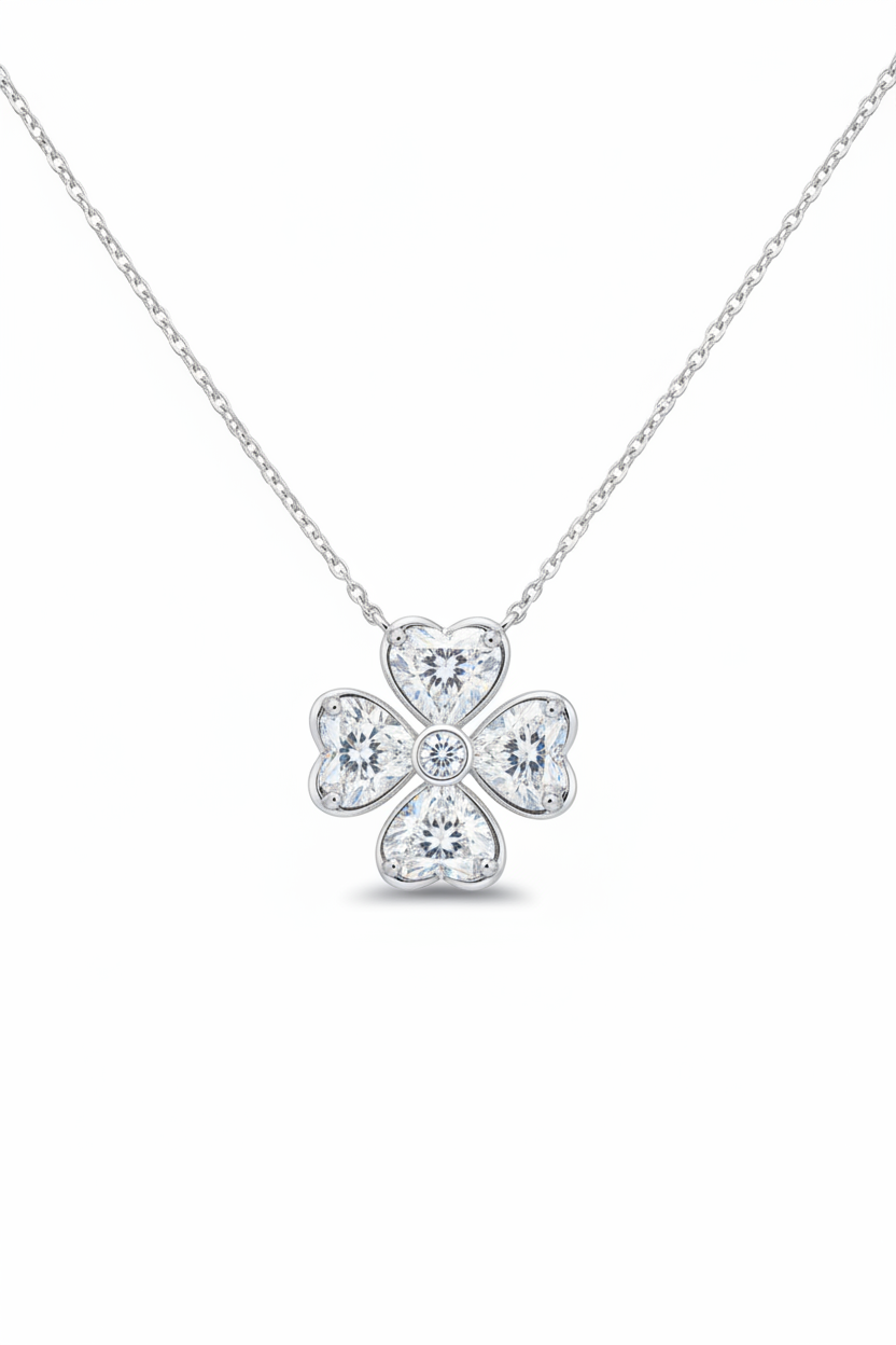 Fortuna Clover Heart Shaped Diamond Necklace