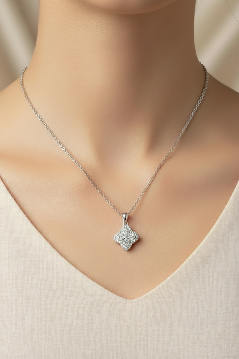 Fortuna Clover Halo Diamond Necklace