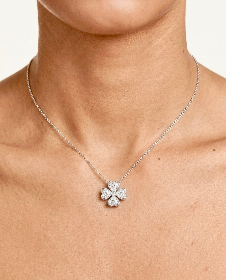 Fortuna Clover Heart Shaped Diamond Necklace
