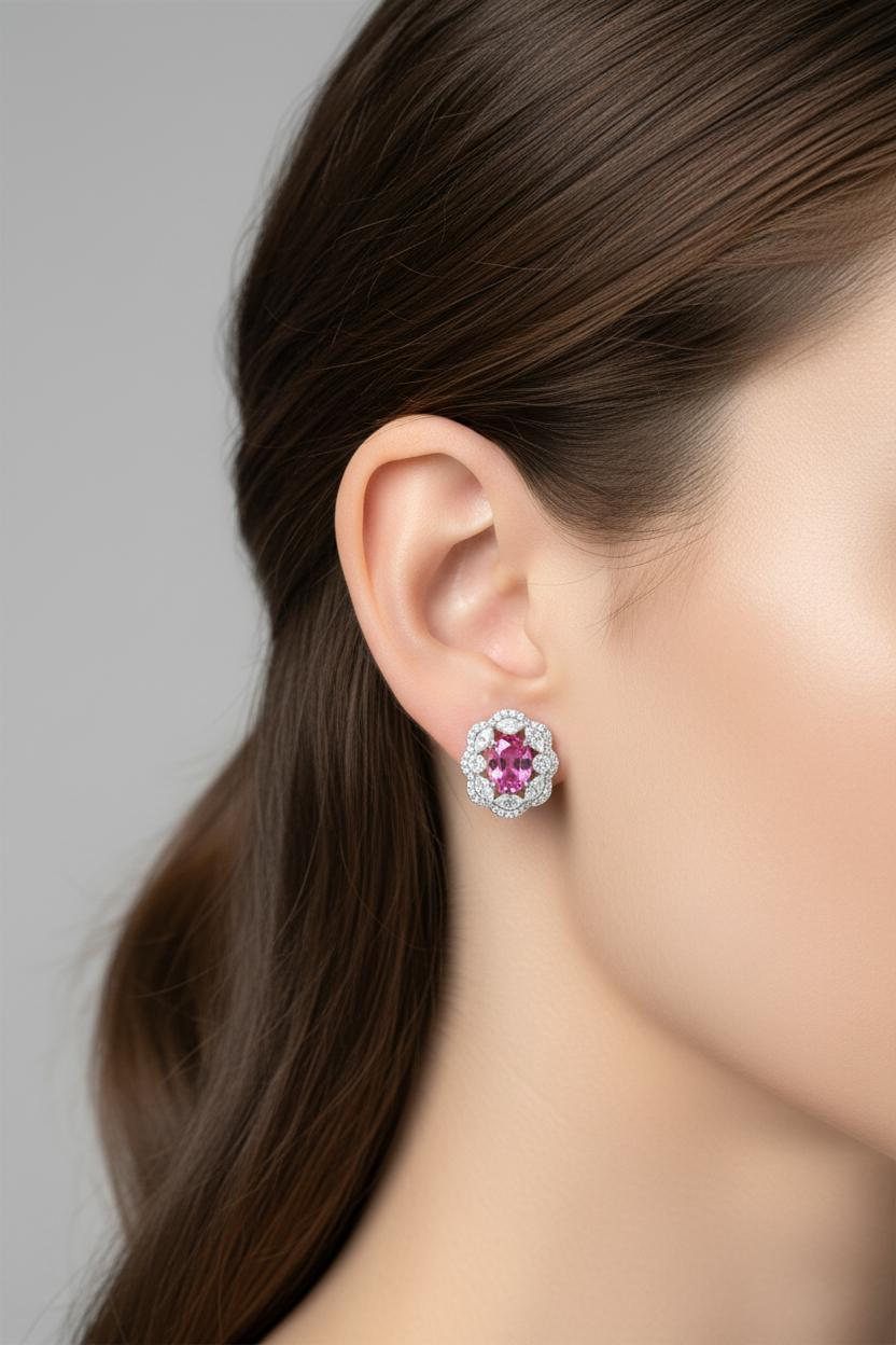 The Herritage- Pink Sapphire and Diamond Earrings