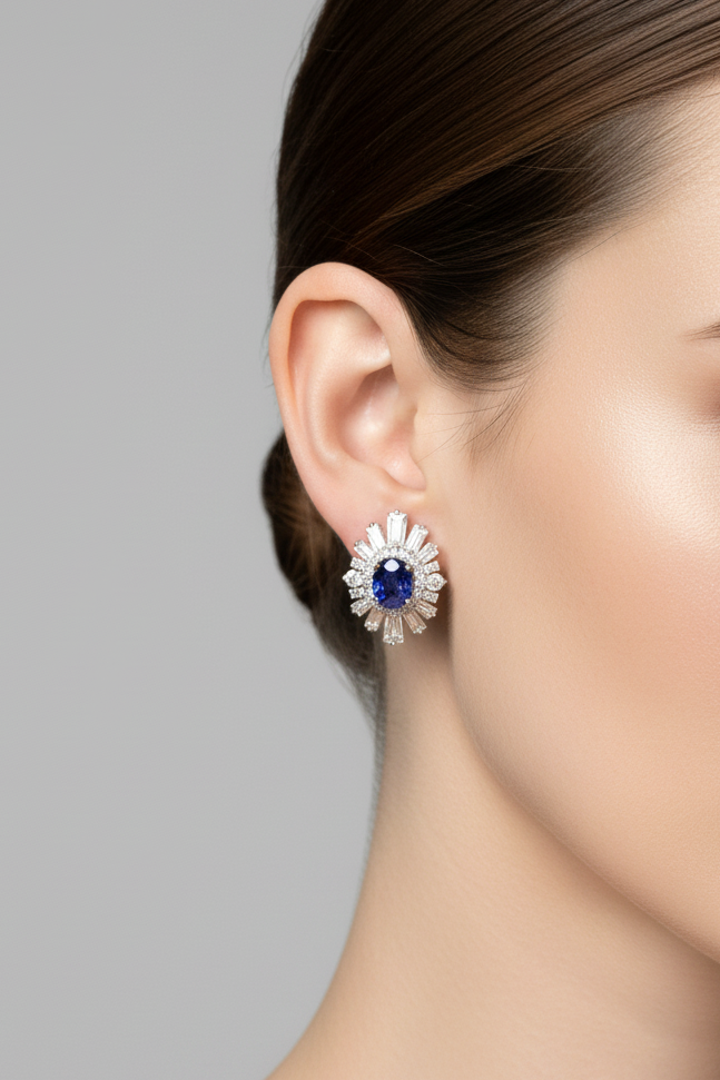 The Herritage- Blue Sapphire and Diamond Earrings