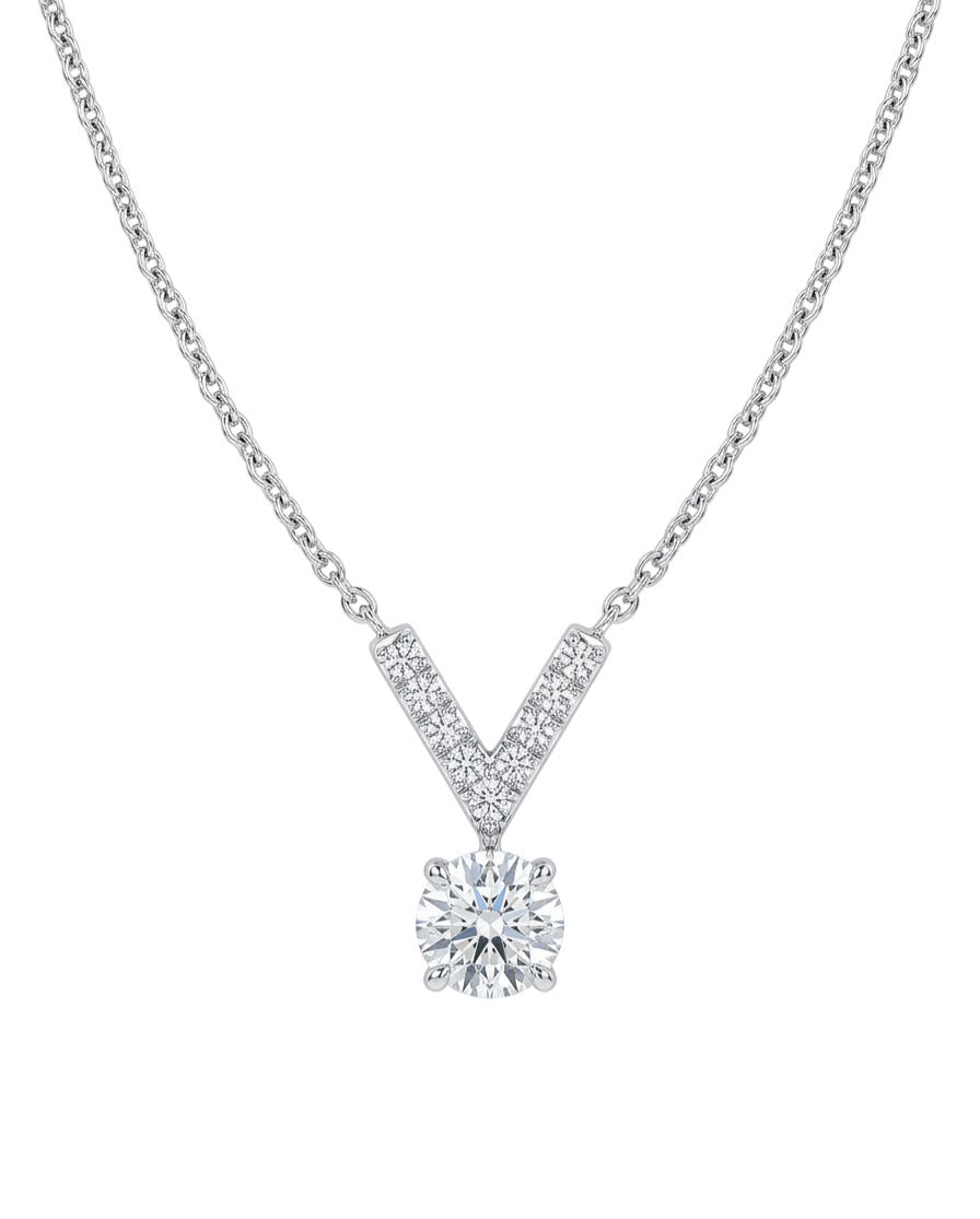 Aris V-shaped Solitaire Diamond Necklace