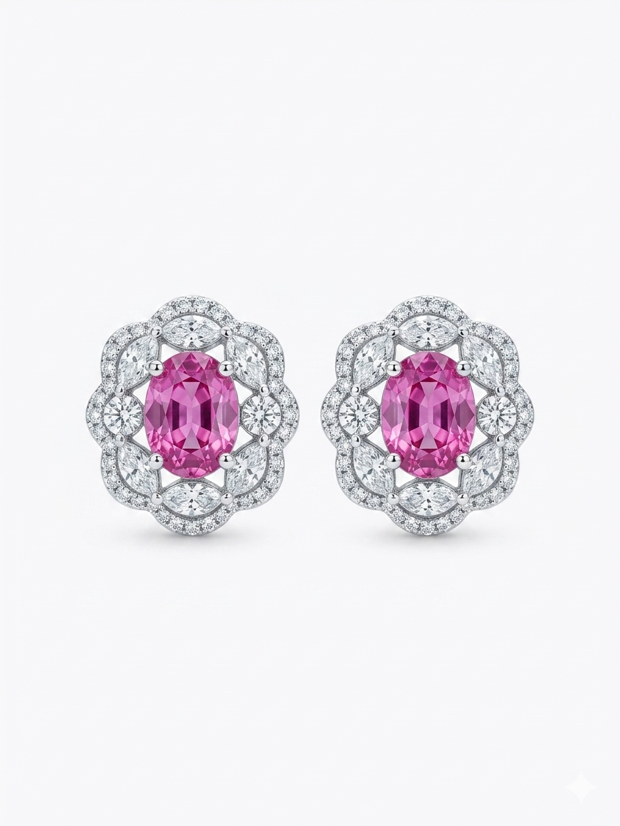 The Herritage- Pink Sapphire and Diamond Earrings