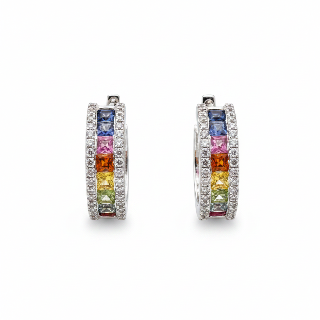 Palette Sapphire and Diamond Hoop Earrings
