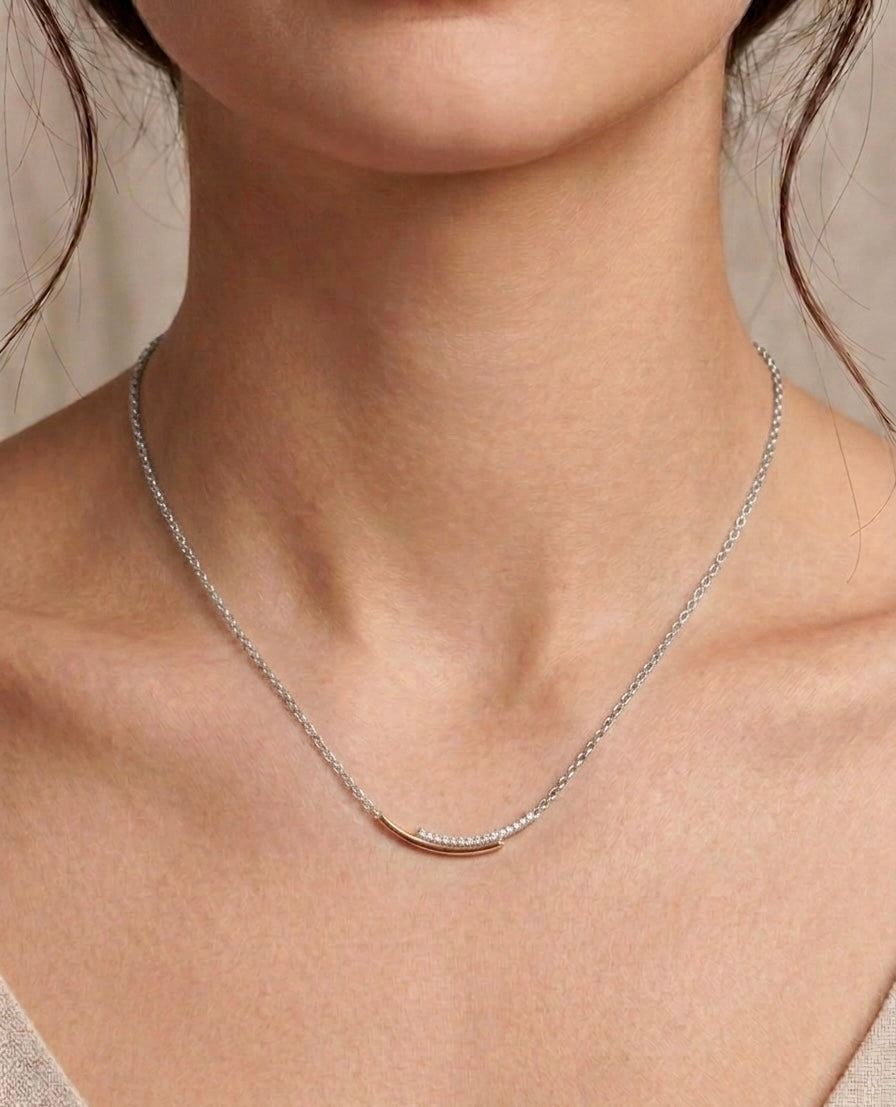 Thea Curved Bar Diamond Necklace