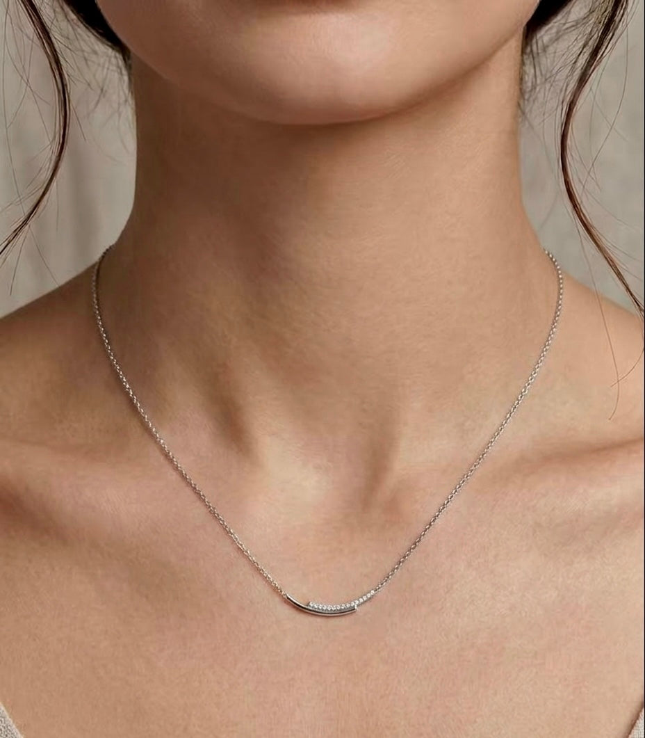 Thea Curved Bar Diamond Necklace