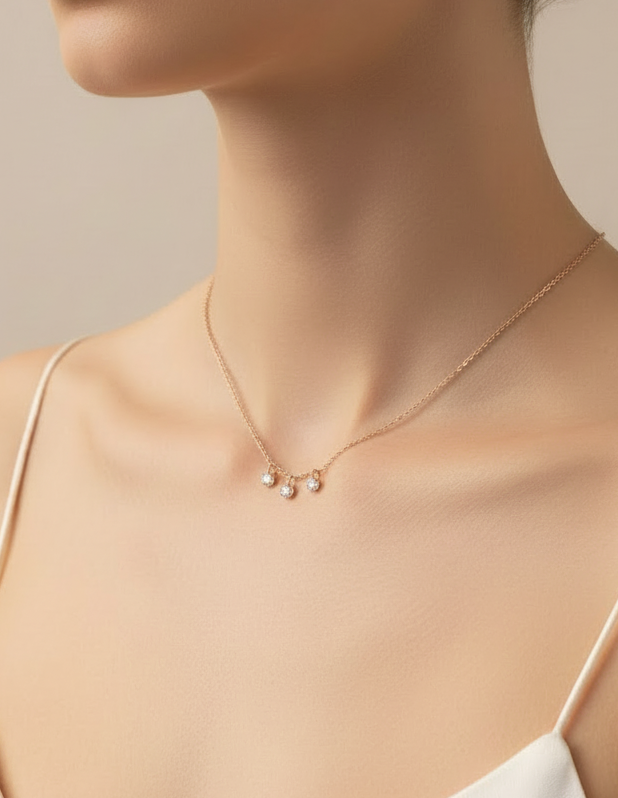 Celestial Petite Diamond Necklace with 3 diamonds