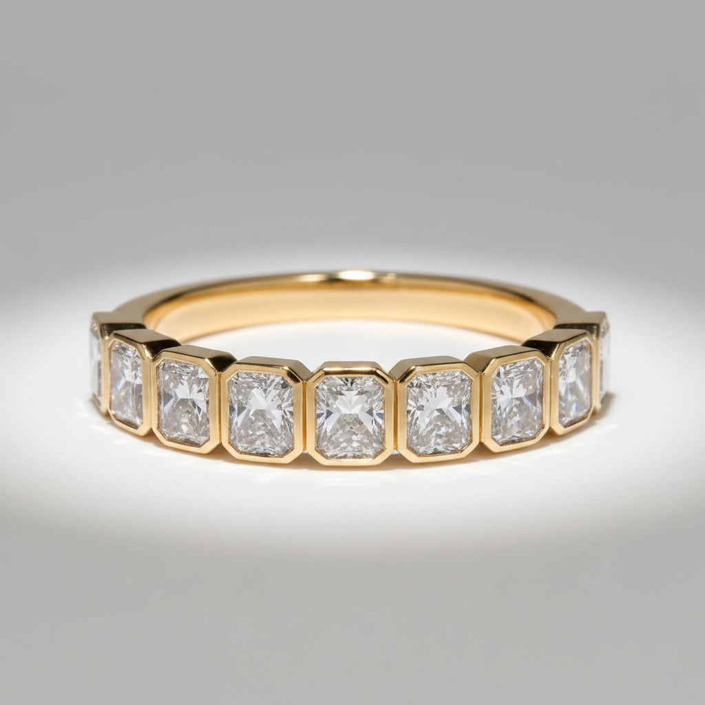 Donna Bezel Set Radiant Cut Half Eternity Diamond Ring