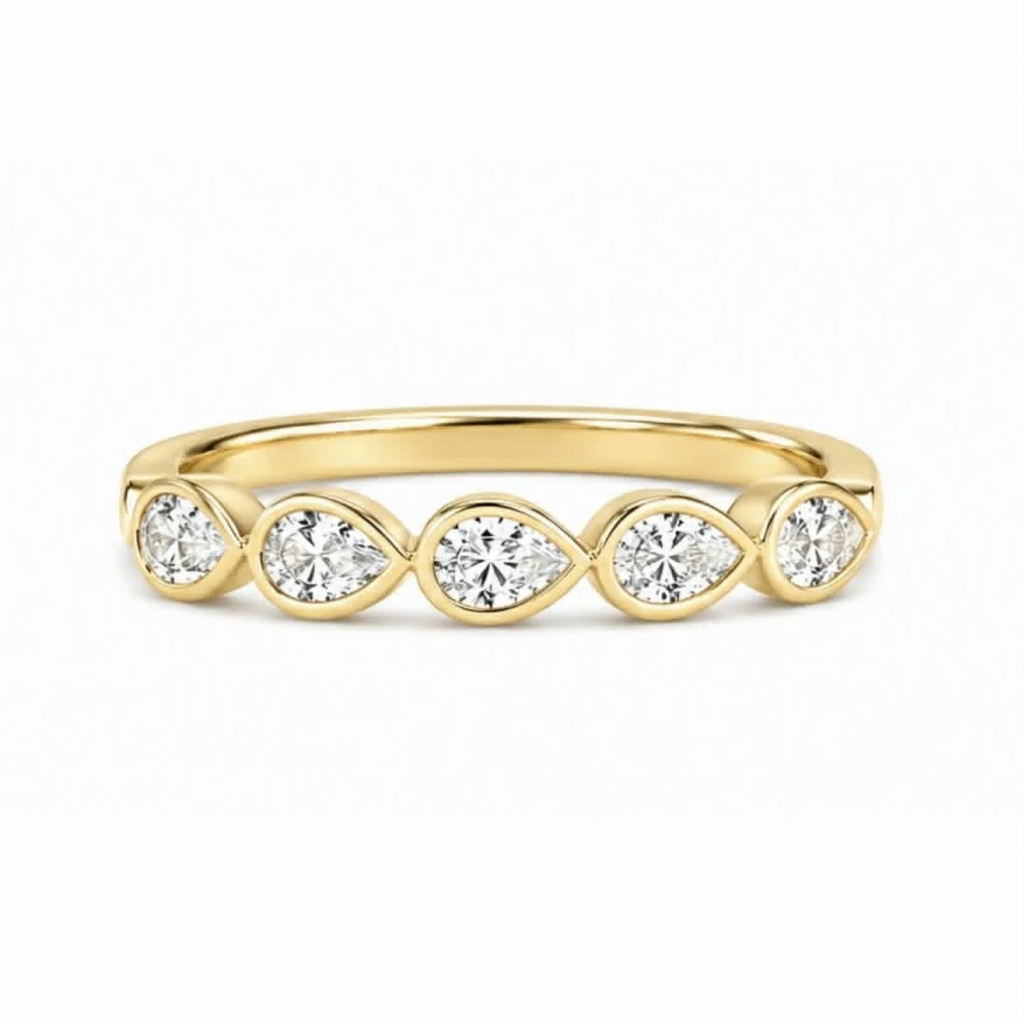 Donna Bezel Set Pear Shaped East West Half Eternity Diamond ring