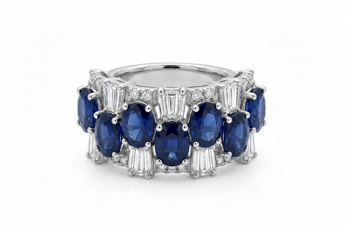 Blue Sapphire and Diamond Ring