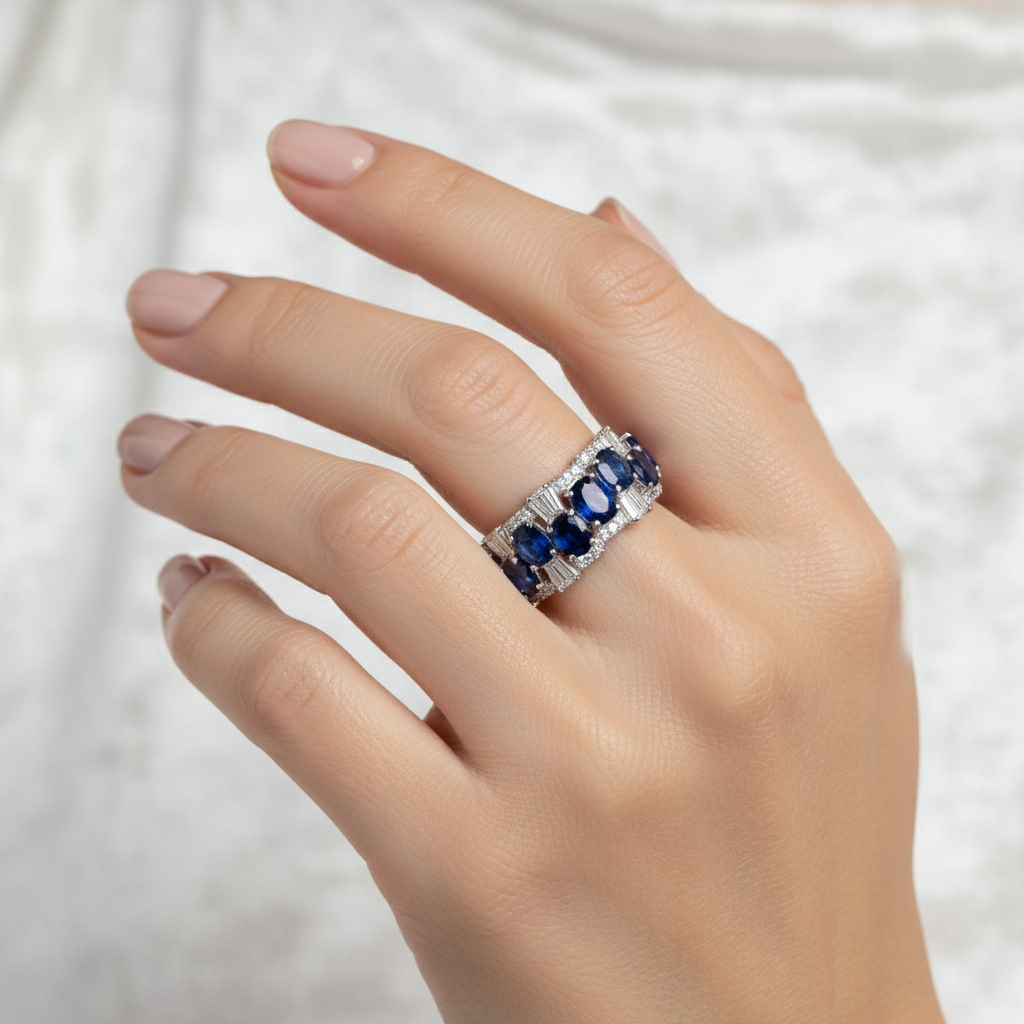 Blue Sapphire and Diamond Ring