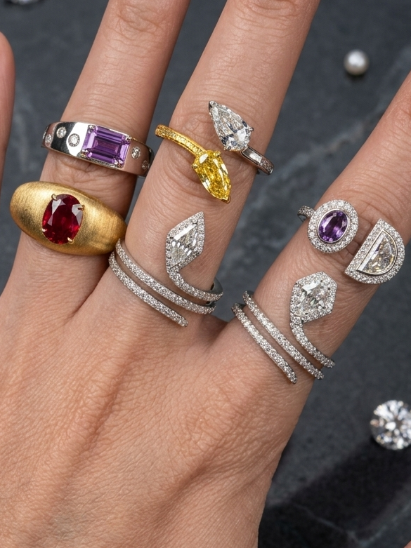 Cocktail Coil Ring with Hexgon Shaped Diamond