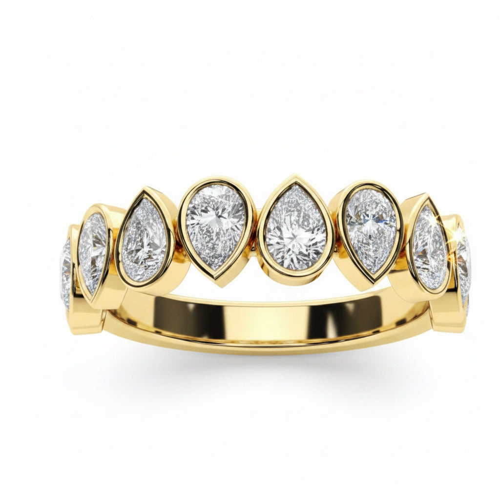 Donna Bezel Set Pear Shaped Inverted Half Eternity Diamond Ring
