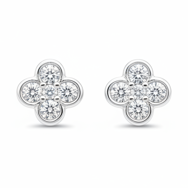 Fortuna Clover Petite Diamond Earrings — centred square product image