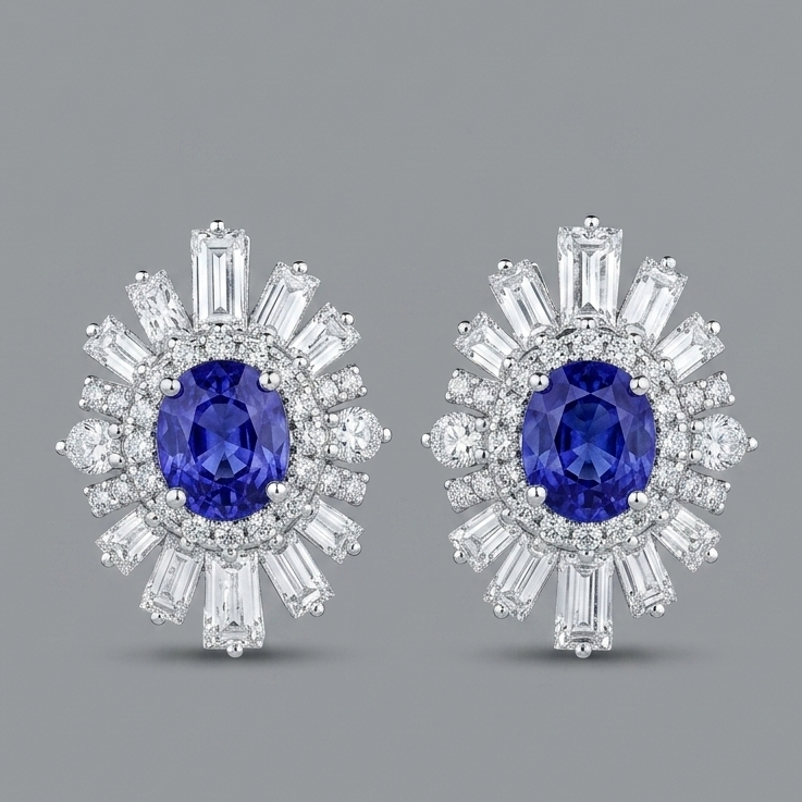 The Herritage- Blue Sapphire and Diamond Earrings — centred square product image