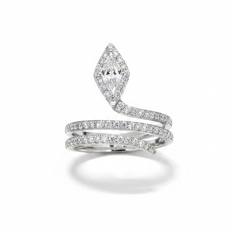 Cocktail Coil Ring with Kite Shaped Diamond — centred square product image